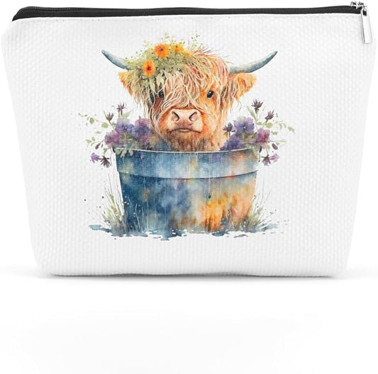 Western cosmetic bag highland cow