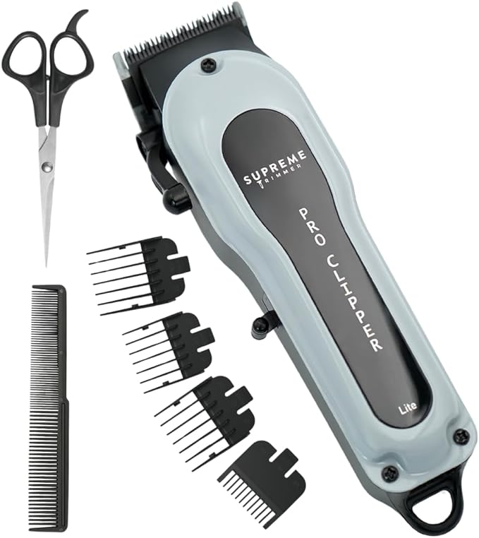 Supreme Trimmer Pro Clipper Lite | 210 Min Run Time Professional Hair Cutting Tool Set + Hair Comb, Scissors & Fade Blade | STC5000