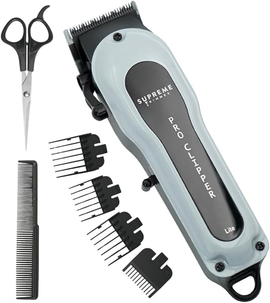 Supreme Trimmer Pro Clipper Lite | 210 Min Run Time Professional Hair Cutting Tool Set + Hair Comb, Scissors & Fade Blade | STC5000