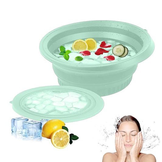 Face Bowl for Ice with Built-in Icetray,Portable Foldable Silicone Face Ice Bath Bowl,Ice Bath Facial Plunge Bowl for Skin Tightening & Acne Relief,Green