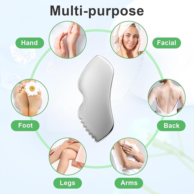 Gua Sha Stone, Gua Sha Stainless Steel Facial Tools Beauty Scraping Massage Tool Jaw Shaping Swelling Reduction Skin Care Gift Women Lines Face Lifting Improvement Fine