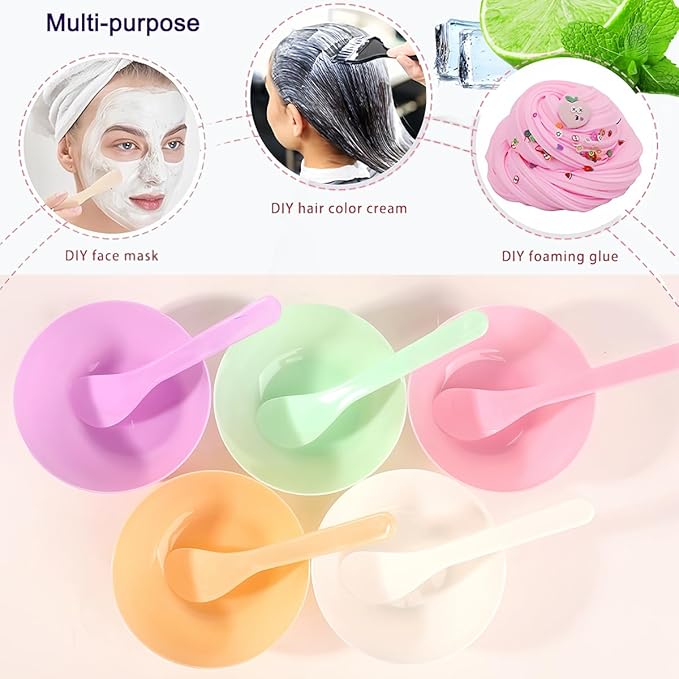 37 Pcs Face Mask Mixing Bowl Set, 5 Plastic Mask Bowl 5 Facial Headbands, 10 compressed facial sponges 5 Facial Mask Fan Brushes10 facial spatula and 2 Measuring Cups, Esthetician Supplies Tool Kit