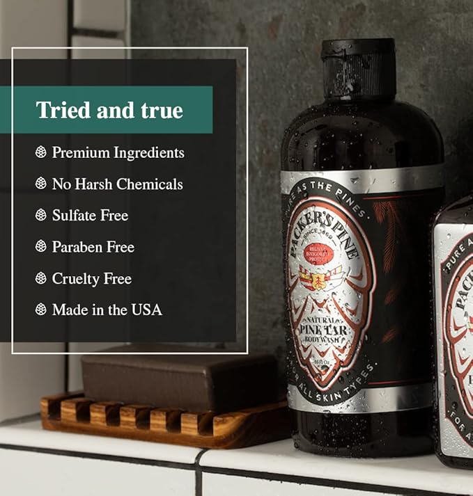 Packer's Pine Tar Body Wash | Soothing Mens Shower Gel For Psoriasis Relief | Made With Natural Pine Tar and Pine Oils | Paraben & Sulfate-Free, 16 fl oz