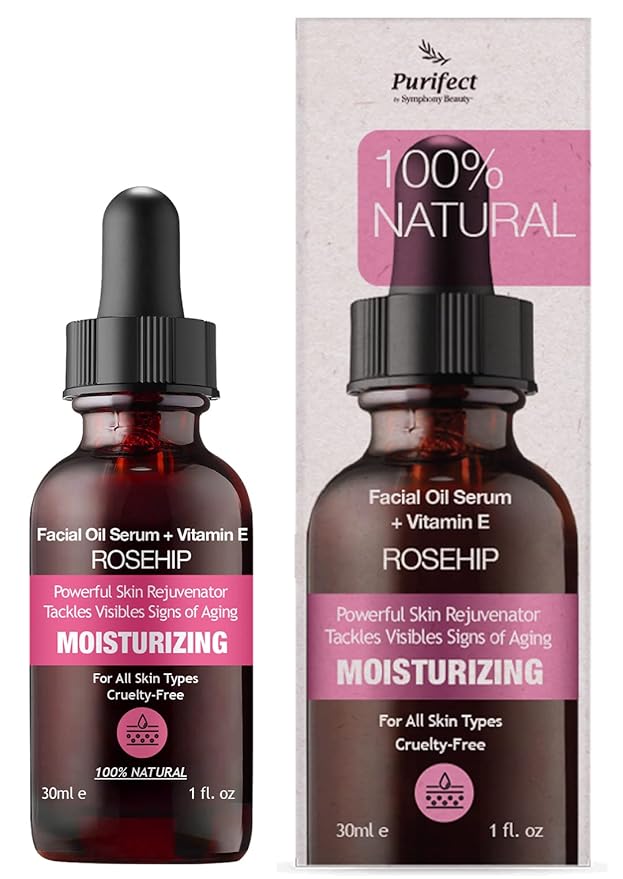 100% NATURAL ROSEHIP OIL Vegan Facial Serum Anti Aging Acne Scar Treatment with Vitamin E Jojoba Tea Tree 30ml 1 fl oz Non-Greasy and Fast Absorbing Formurla PURIFECT MADE IN USA
