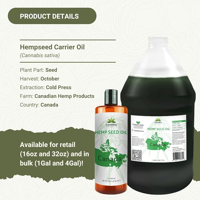 Hemp Seed Oil for Skin, Hair and Body Direct from Hemp Oil Canada - Cold Pressed Hemp Seed Oils - 16oz (Pack of 1)