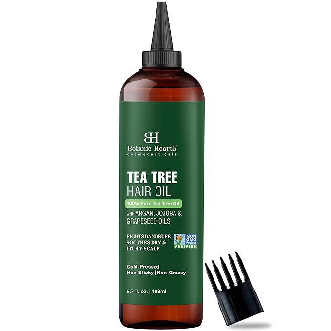 Botanic Hearth Tea Tree Oil For Hair (6.7 Fl Oz) | With Jojoba & Grapeseed Oils | Soothes Itchy Scalp & Fights Dandruff | Non Gmo Verified - Hair Tonic