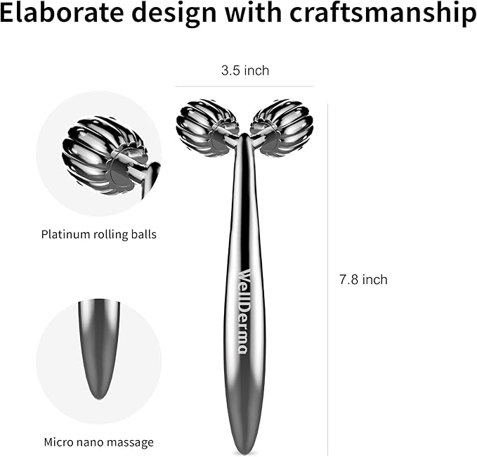 WellDerma Face Lifting Dark Silver Roller Ergonomic Lifting and V-Lines Massage Roller