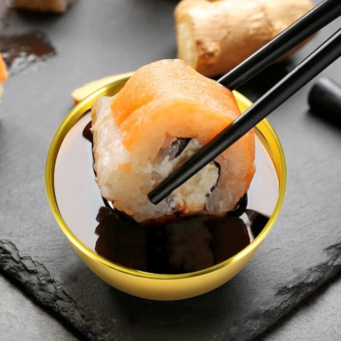 10 Pack 3.3inch Stainless Steel Sauce Dishes Mini Individual Saucers Bowl Round Seasoning Dishes Sushi Dipping Bowl Appetizer Plates, Golden