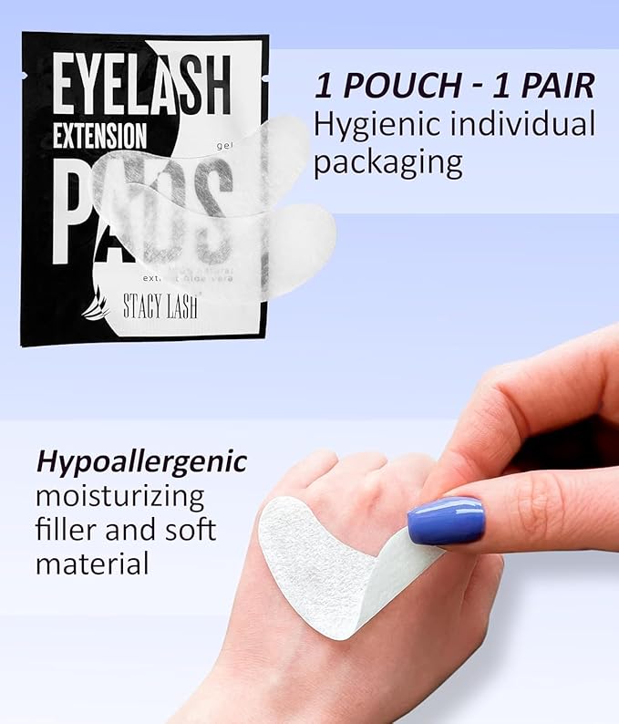 100 Pairs Set Premium Under Eye Gel Pads for Eyelash Extension - Lint Free Patches with Vitamin C and Aloe Vera by Stacy Lash supplies and Beauty tools - Hydrogel Eye Pads - Skin Moisturizes