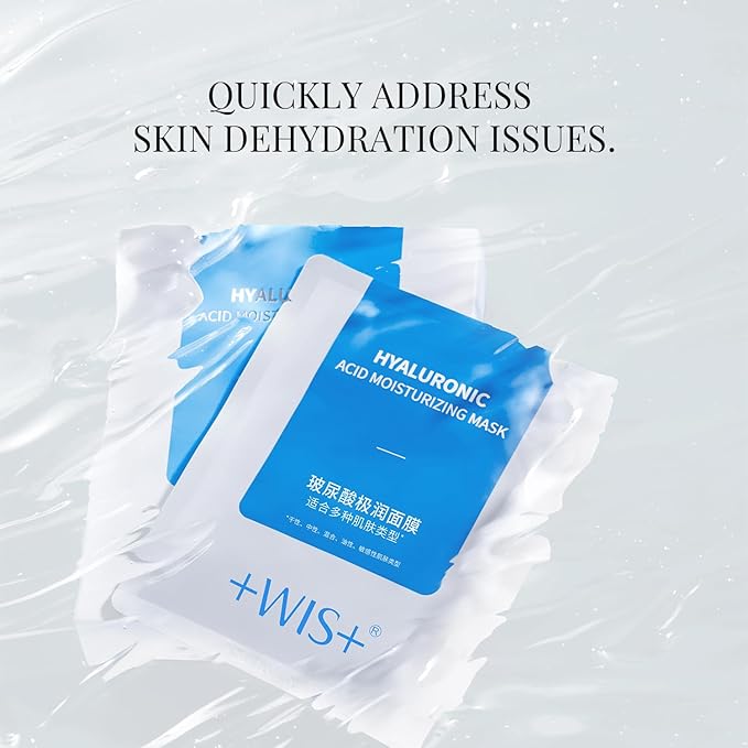 '+WIS+ Hyaluronic Acid Face Mask 24 EA with Hyaluronic Acid Serum and Vitamin B5, Hydrating Facial Mask for Dry Skin, Anti-Aging Mask to Plump and Repair Dehydrated Skin, Safe on Sensitive Skin
