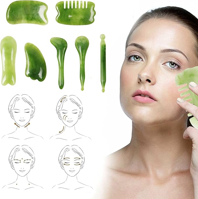 Gua Sha Facial Tool - 7PCS Gua Sha Scraping Massage Tool Facial Body Guasha Board Relief Anti-Aging Anti-Wrinkle Scraping Board Gua Sha Tools for SPA Acupuncture Therapy Trigger Point Treatment