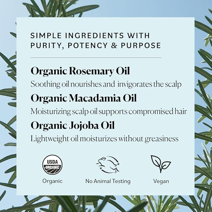 Sky Organics - Organic Rosemary Oil with Strong Roots - Hair Growth Serum with Macadamia, Jojoba & Essential Oils for Scalp - Natural Beauty and Hair Care - 2 fl oz