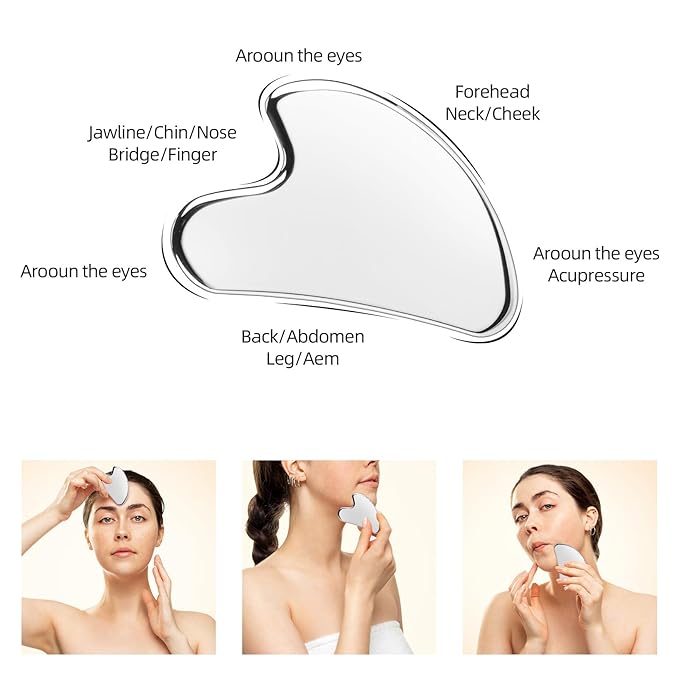 BTYMS Gua Sha Facial Tools, Heart Shaped Guasha Tool Stainless Steel Face Sculpting Tool