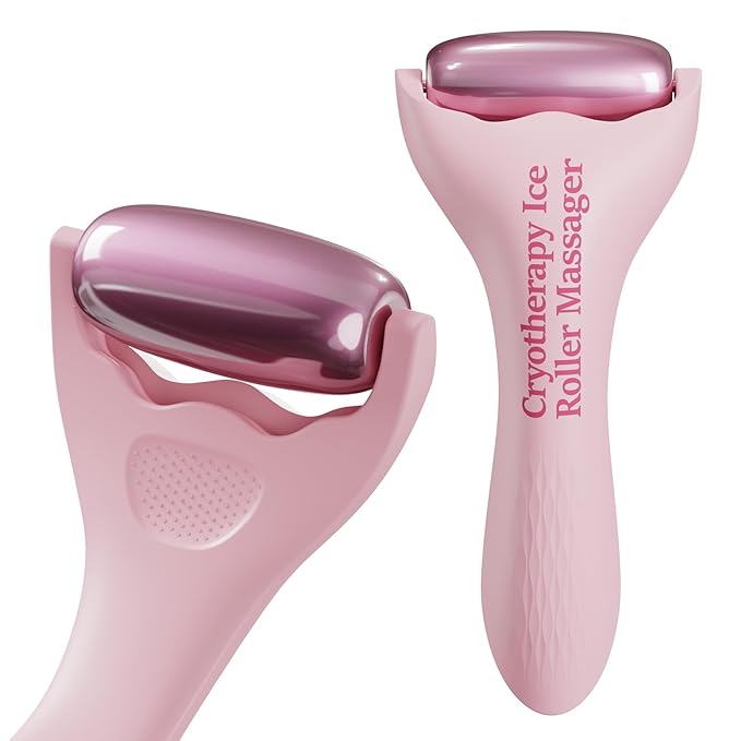 Ice Roller for Face Body, Hot Roller Ice Rollers, Facial Roller Skin Care Tool for De-puffing Soothing Face for All Skin Types, Premium Silicone Handle, Gift for Women Girls, Pink, 1 PCS