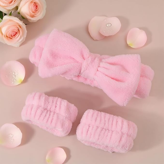 10 PCS Pink Spa Hair & Face Care Set,birthday gifts with Hair ties Silicone face brush Girl Gift for Face Washing, Makeup, Stone Facial Roller,Gua Sha Roller, Remove Wrinkles Eye Puffiness