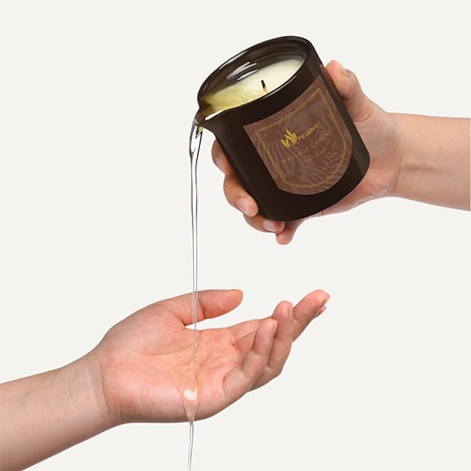 MELONY Massage Oil Candle for Pure Relaxation - 8.1 oz - Moisturizing Essential Oil Body Massage Candle for Home Spa- Amazing Gift for Women & Men (Sandalwood)