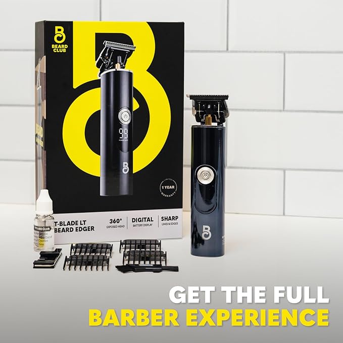 The Beard Club Professional T-Blade Beard Trimmer for Men LT - Barber Electric Shaver, Mustache & Hair Clippers for Men Zero Gapped Cordless Buzzer Hair Trimmer & T Liner - Edger Line Up Grooming Kit