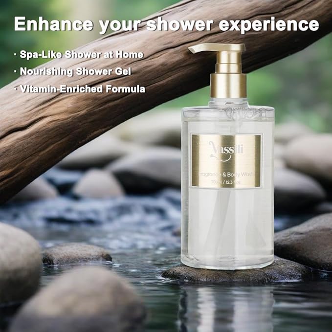Vassili Fragrance Body Wash - Long-Lasting Aroma with Exotic Notes,Moisturizing & Gentle,For All Skin Types,Easy Rinse,12.3fl oz (Muskwood Whisper)