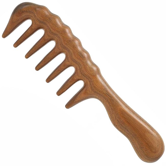 Massage Comb - Wooden Scalp Massager and Gua Sha for Hair Growth, Green Sandalwood Loc Comb for Women and Men