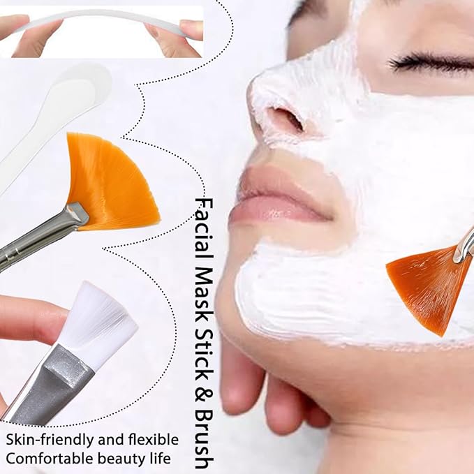 47 Pcs Esthetician Facial Supplies Kit: 5 Silicone & 5 Plastic Mask Mixing Bowls, 5 Headbands, 10 Brushes, 10 Spatulas, 10 Compressed Sponges, 2 Measuring Cups for Professional Spa & DIY Skincare