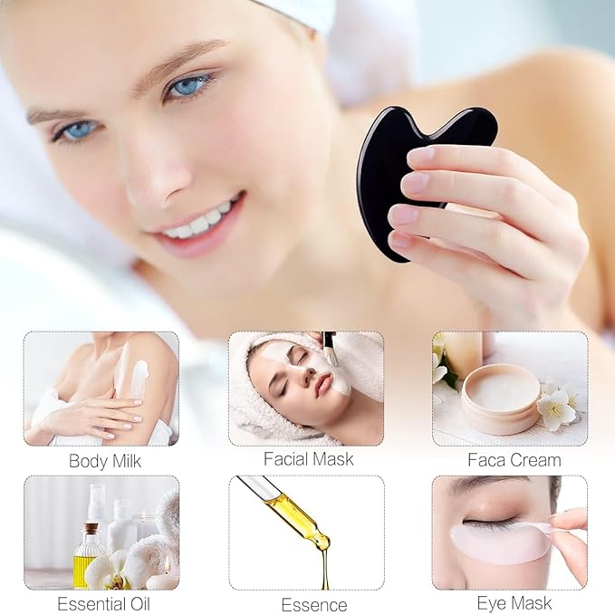Gua Sha Facial Tools Black Guasha Stone for Skincare Face Body Relieve Muscle Tensions Reduce Puffiness (Black