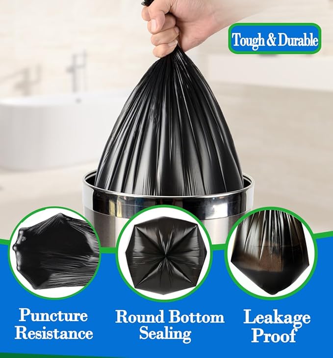 1.2 Gallon (1-1.2 Gal)120 pcs Small Black Trash Bags, Strong 1 Gallon 1.2 Gallon 1.3 Gallon Garbage Bags, Bathroom Trash Can Bin Liners,Mini Bags Waste Basket Liner,Fit 5 Liter, 1-1.2 Gal (1.2B120)