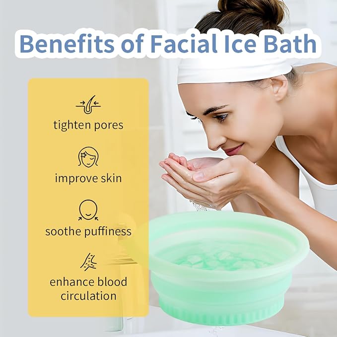 Facial Ice Bath Bowl Cold Bowl Ice for Face Kit Foldable Silicone Ice Pack Portable Face Ice Bath with Built-In Icetray for Cold Compress Skin Tightening Puffiness Relief Glowing Skin Beauty Tool