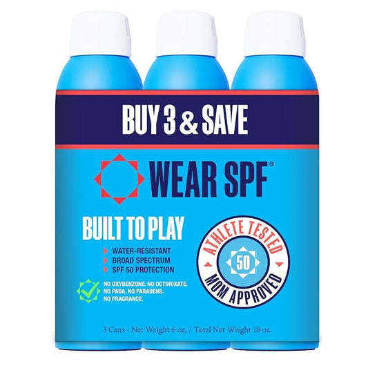 Wear SPF Performance Sport Sunscreen Spray – Water & Sweat-Resistant SPF 50, 3-pack