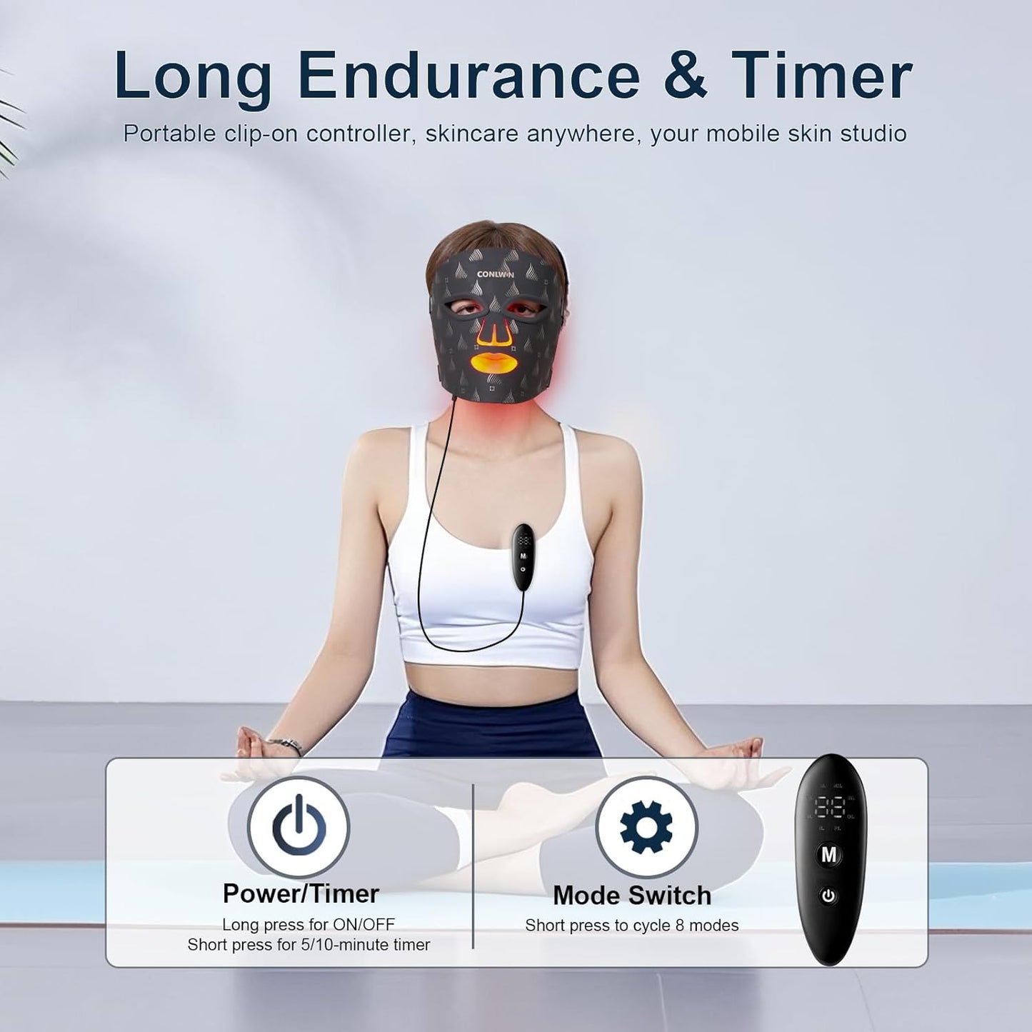 Red Light Therapy Mask for Face, 8 Modes Ultra Lightweight Red Light Mask with 850nm Near Infrared, 2000mAh Rechargeable Portable LED Face Mask Light Therapy with Timer for Anti-Aging at Home