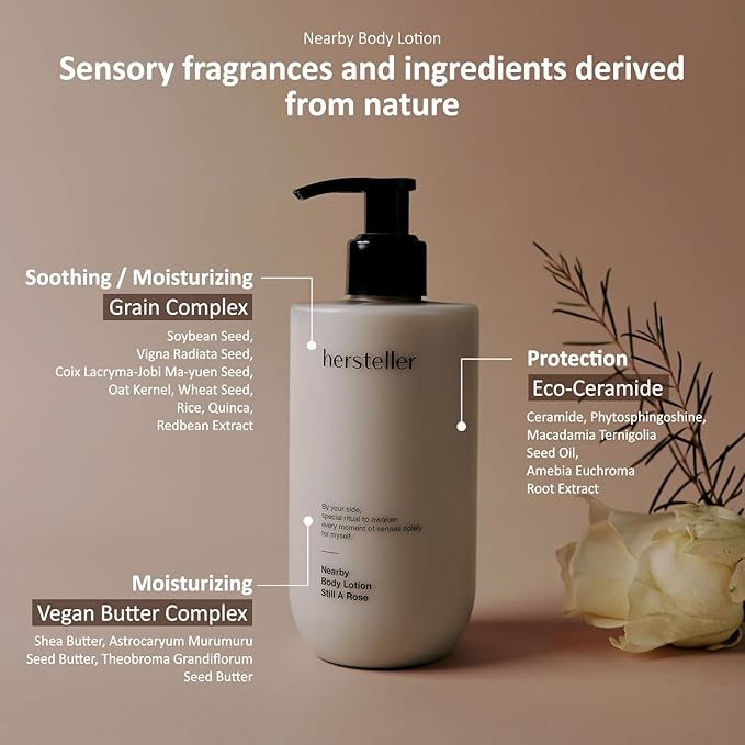 Hersteller Nearby Still A Rose Vegan Body Lotion 10.1 fl oz - Zero-Irritation Eco-Ceramide Formula with 100% Recyclable Packaging, Non-Sticky Moisturizing