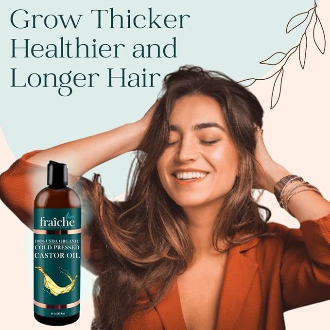 Live Fraiche Organic Castor Oil (16oz) + Filled Mascara Tube - 100% Pure Hexane Free Cold Pressed Castor Oil for Skin and Face - Hair Growth Oil for Eyelashes and Eyebrows Scalp & Hair Treatment Oil