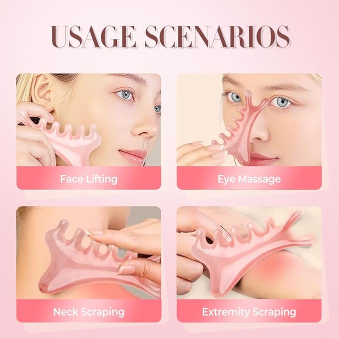 4 in 1 Massage Comb Gua Sha Tool for Face & Body, 2025 New Head Massage Combs Facial Tools, Meridian Therapy Tool for Body Tension Relief, Self Care Gifts for Women Men (Gray)