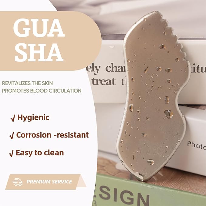 Stainless Steel Gua Sha Facial Tools, Facial Massage Tools Metal Guasha Tool for Face, Body, Eyes, Neck, Gua Sha Stone Tighten Skin Care Gift