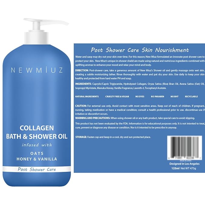 Collagen InShower Body Conditioner Natural Post Shower Care Moisturizer for Body Legs Nourishing Bath Oil Oatmeal Honey Vanilla Self care Spa Gift