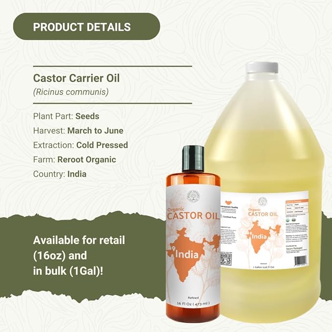 Organic Castor Oil Direct From India - Cold Pressed Castor Oil For Face - Hexane Free (4 Gallons)