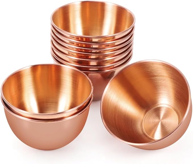 10 Pack 3.3inch Stainless Steel Sauce Dishes Mini Individual Saucers Bowl Round Seasoning Dishes Sushi Dipping Bowl Appetizer Plates, Rose Gold