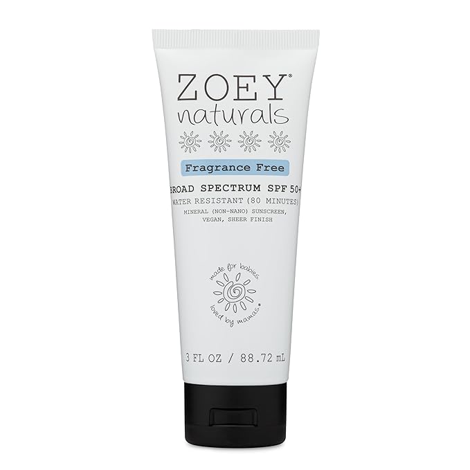 Zoey Naturals SPF 50+ Sunscreen for Babies & Children - Water-Resistant, Reef-Safe, Non-Nano Zinc Oxide, for Sensitive Skin & Kids, Made in USA