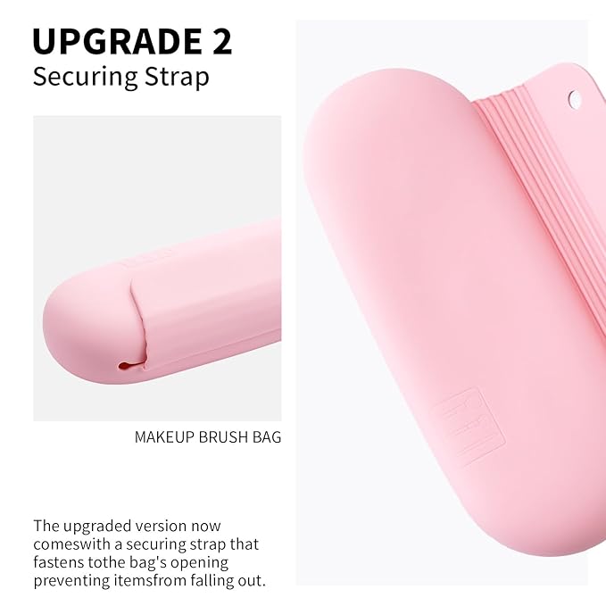 Silicone Makeup Brush Holder Travel Cosmetic Bag：Soft Portable Cosmetic Face Brushes Holder with Upgrade Anti-Fall Out Magnetic Closure, Large Travel Makeup Brush Case - Pink