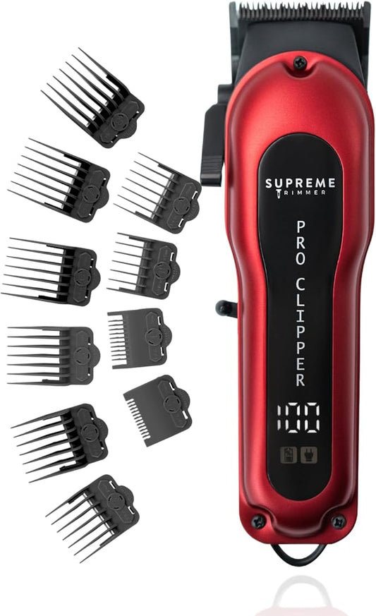 Supreme Trimmer Pro Clipper All Metal w/Fade Blade | 300 Min Run Time Professional Clipper Set, Cordless Beard Trimmer | STC5030 Red