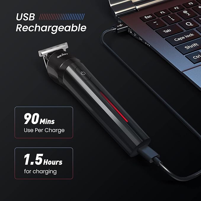 Sejoy Body Hair Trimmer Clipper for Men, Cordless Barber Clippers, Electric Hair Trimmer, Beard Trimmer with Travel Lock, Waterproof, 90 Min Battery Life, USB Rechargeable, Black