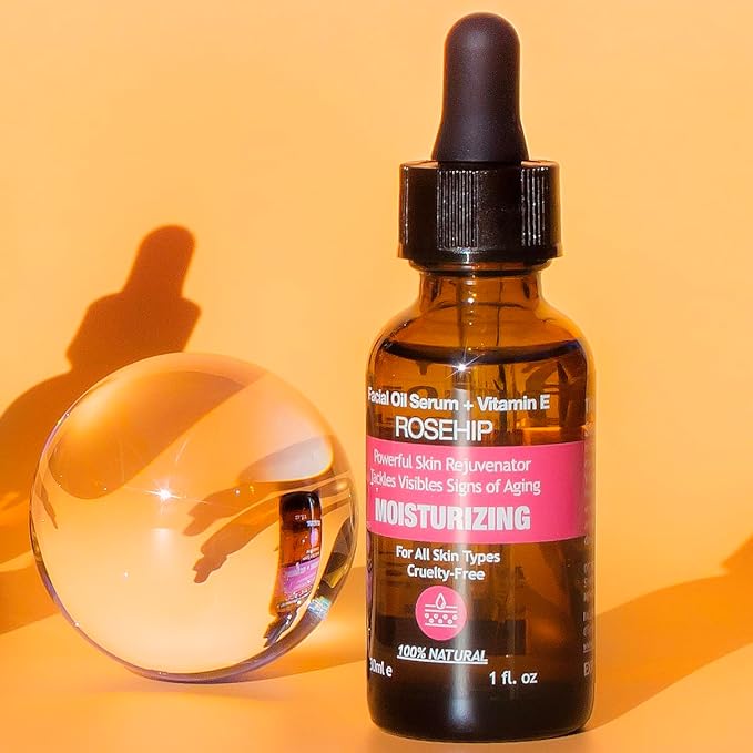 MADE IN USA 100% NATURAL Facial Glass skin Serum Gua Sha Oil 30ml 1 fl oz (Natural 100 Rosehip Oil)