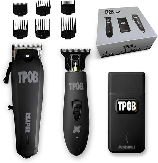 TPOB Slime 2 Black Clipper Trimmer Shaver Set Barber Hair Clippers for Men 6800 RPM with Rubber Case