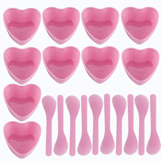 10 Sets Plastic Heart Shaped Facial Mask Mixing Bowl, Pink Facemask Bowl DIY Skin Care Mixing Tool Kit with Spatulas for Mud Masks, Home Salon, and Beauty Salon Use, Face Mask Applicator Tool(10Pcs)