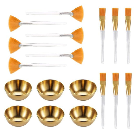 18 Pcs Esthetician Supplies for Facials Set,6 Gold Facial Bowls, 6 Facial Brushes,6 Flat Mask Brushes,Professional Spa-Grade Tools for Women,DIY Face Mask Mixing,Cosmetic & Skincare Application