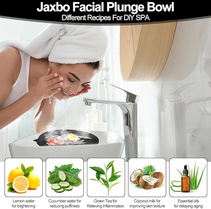 Face Bowl for Ice with Built-In Icetray, Facial Plunge Bowl with Face Wash Headband Wristband Set and Face Mask Brush Applicator, Silicone Ice Facial Foldable Washbasin,Ice Bath for Face (Black)