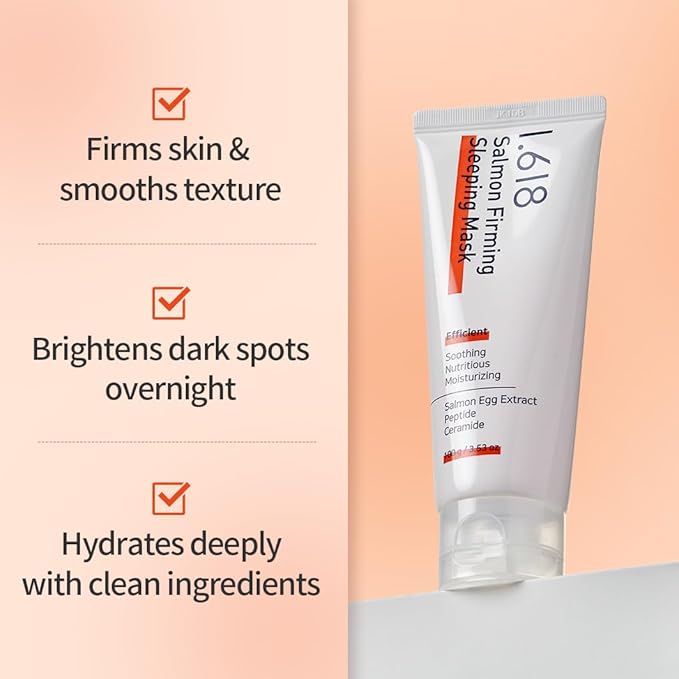 1.618 Salmon Firming Sleeping Mask with Ceramides & Hyaluronic Acid – Hydrating, Soothing, Anti-Wrinkle Overnight Face Mask for Dry & Sensitive Skin | Fragrance-Free | K-Beauty | 3.53oz