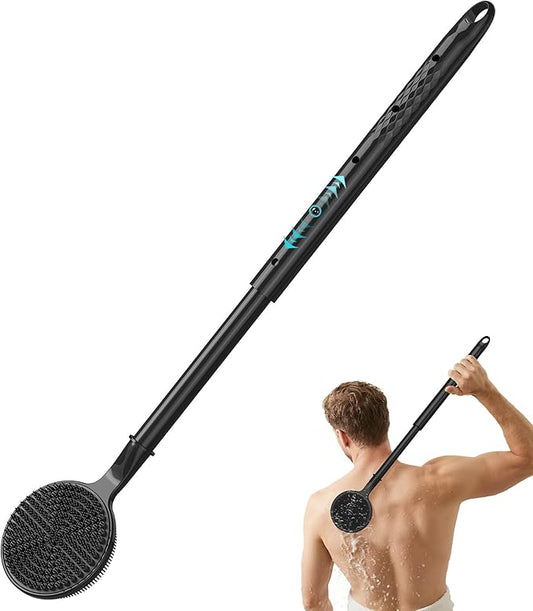 VWMYQ Silicone Back Scrubber for Shower, 24in Adjustable Handle Body Brush, Double Sided Shower Brush for Shower Exfoliating and Massage Can Produce Rich Foam, Long Handle Back Scrubber for Men
