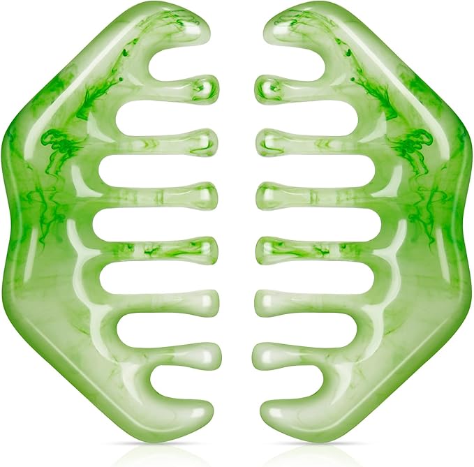 Geiserailie 2 Pieces Jade Combs Massage Stone Hair Gua Sha Scraping Scalp Comb Facial Massage Tool Multifunctional Handheld Head Tools Head Caring Therapy Mother's Day Gift(Elegant Style)