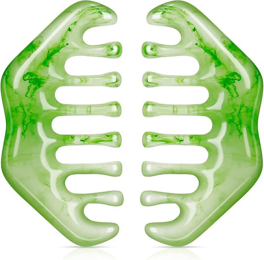 Geiserailie 2 Pieces Jade Combs Massage Stone Hair Gua Sha Scraping Scalp Comb Facial Massage Tool Multifunctional Handheld Head Tools Head Caring Therapy Mother's Day Gift(Elegant Style)
