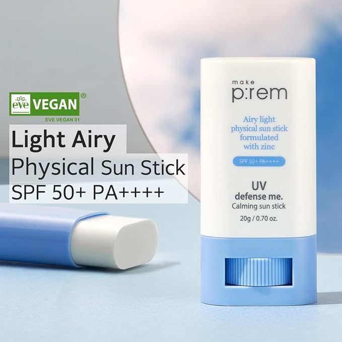MAKEP:REM [make p:rem] UV defense me. Calming sun stick SPF 50 | non-nano zinc oxide physical sunscreen for face | UVA/UVB protection | No oxybenzone & octinoxate | 20g, 0.70 fl.oz. | makeprem